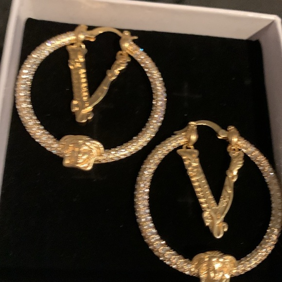 Versace Crystal Hoops Earrings Wow what a Holiday Gift - Picture 3 of 8